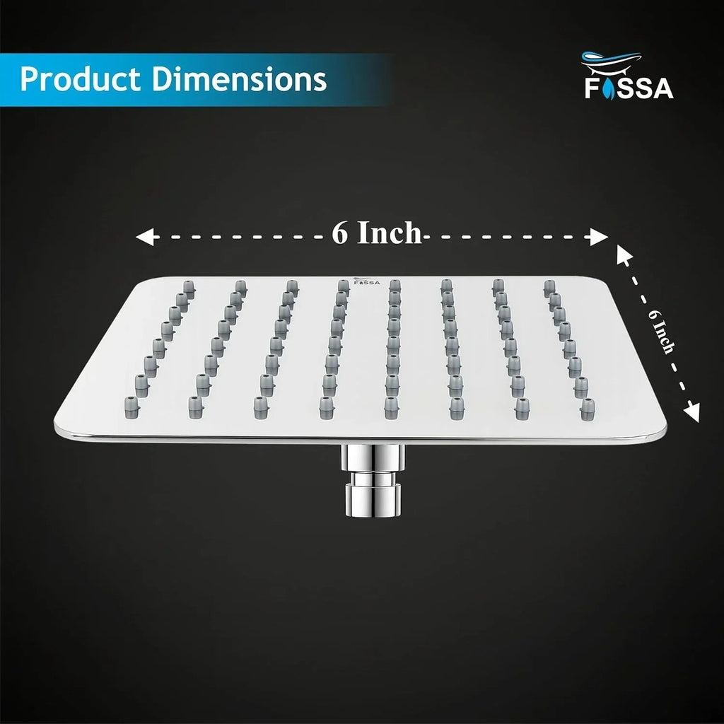 Colva (6x6 Inches) 304- Grade Stainless Steel Chrome Finish Overhead Shower With Arm (12 Inch)