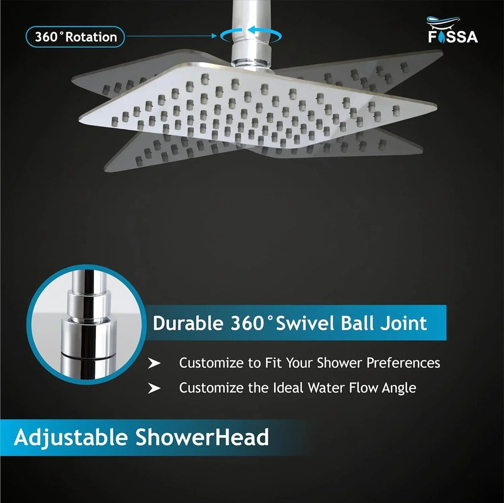 Colva (6x6 Inches) 304- Grade Stainless Steel Chrome Finish Overhead Shower With Arm (12 Inch)