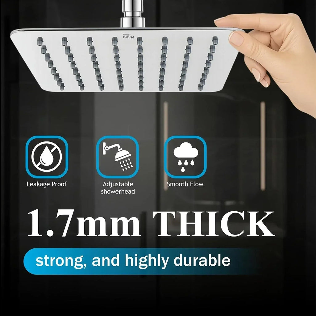 Colva (6x6 Inches) 304- Grade Stainless Steel Chrome Finish Overhead Shower With Arm (12 Inch)