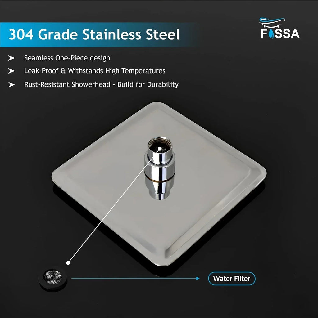 Colva (6x6 Inches) 304- Grade Stainless Steel Chrome Finish Overhead Shower With Arm (12 Inch)