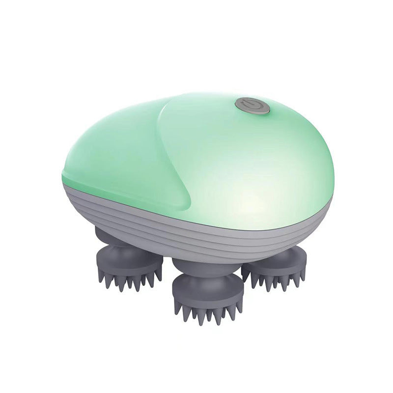 NNEDSZ Green Mini Electric Head Massager - Portable 3D Massage Device, Waterproof, Multifunctional Relaxation & Pet Care, Rechargeable, 6 Techniques & 3 Modes, Compact Design