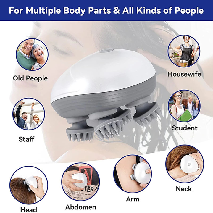 NNEDSZ Green Mini Electric Head Massager - Portable 3D Massage Device, Waterproof, Multifunctional Relaxation & Pet Care, Rechargeable, 6 Techniques & 3 Modes, Compact Design